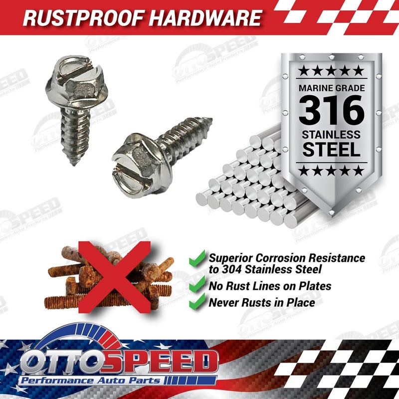 OttoSpeed License Plate Screw Kit - Stainless, OEM Style Fasteners with Nylon Screw Retainers for Mounting Front and Back License Plates on Cars, SUVs, Trucks - Rustproof, Self Tapping Bolts (Stainless Steel) - Image 5
